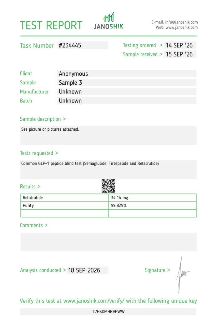 Independent laboratory test report 234445 published by ExoLabz