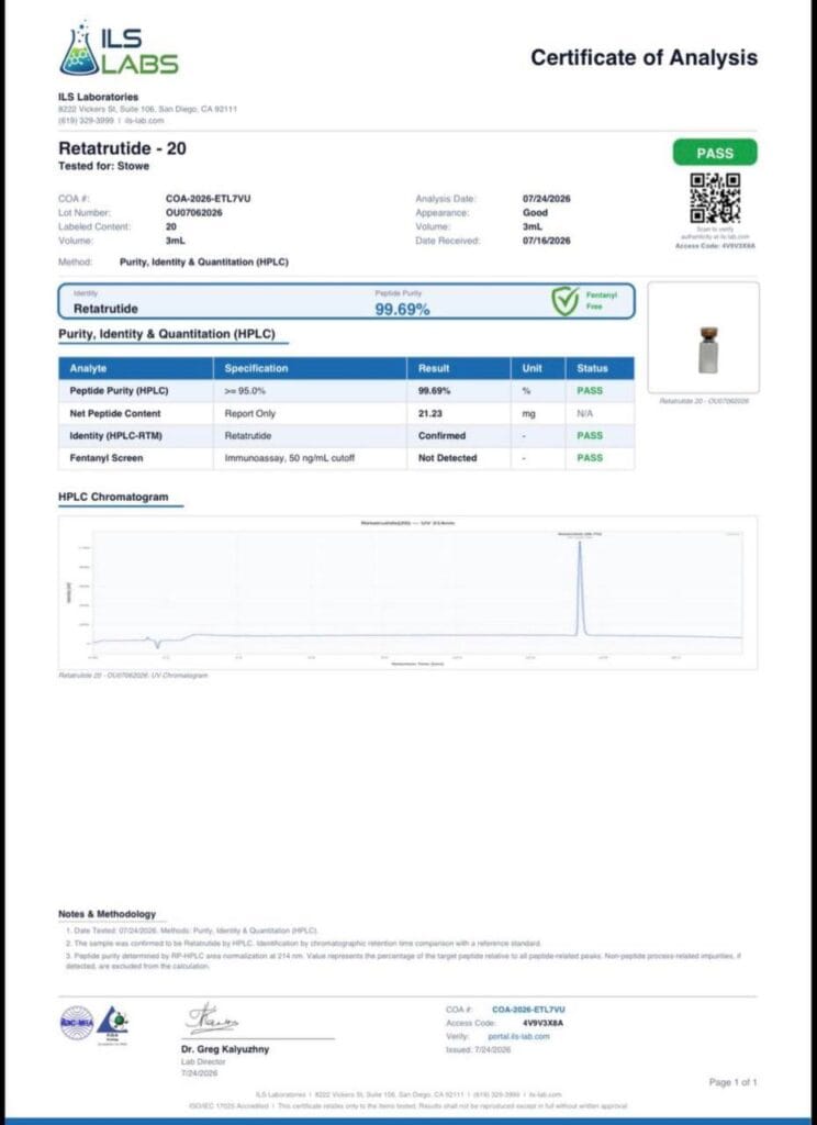 ILS third-party laboratory test report - ExoLabz batch certificate of analysis