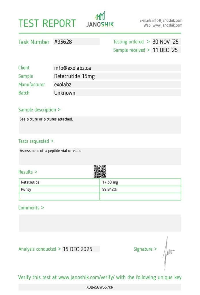 Janoshik third-party laboratory test report - ExoLabz batch certificate of analysis